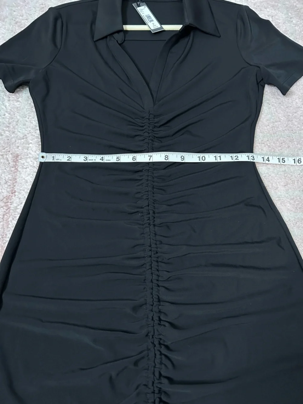 NWT Alice and Olivia Marsha Black Ruched Front Polo Mini Dress Size Medium - Picture 10 of 12